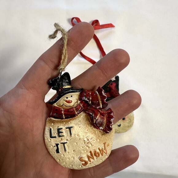 Primitive Farmhouse Christmas Bundle Of 2 Snowman Tree Ornaments - Picture 7 of 8